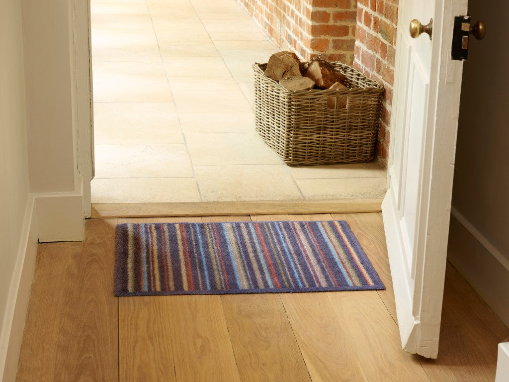 Turtle Mat Striped Floor Mat in Purple, Red and Blue, Ideal for Indoor Entryways and Hallways