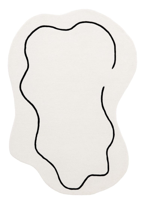 White rug with black abstract design on a white background