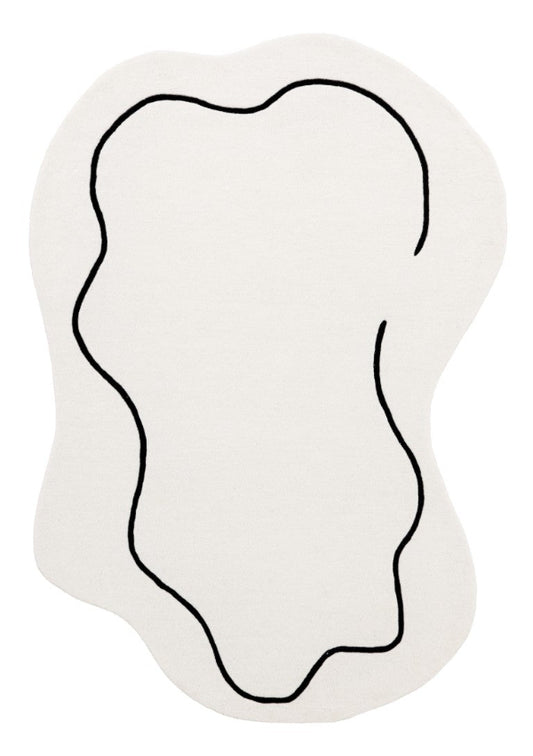 White rug with black abstract design on a white background