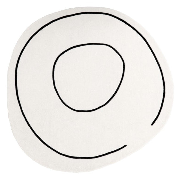 Black circular design on a white background
