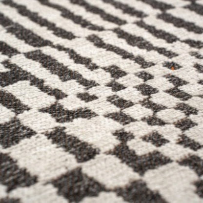 Close-up of Louis De Poortere Berber Rug showing black and white geometric pattern and textured weave