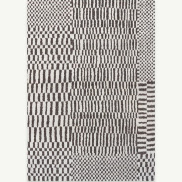 Luxury Louis De Poortere Berber Rug featuring intricate black and white geometric patterns