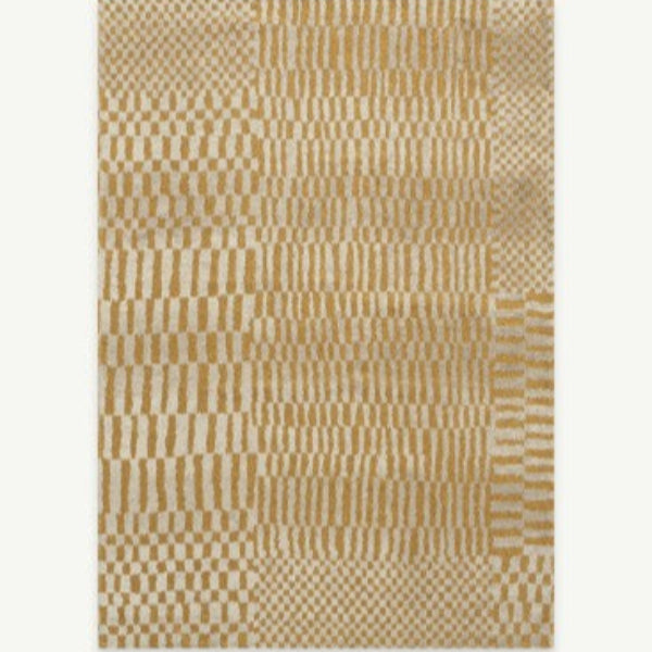 Louis De Poortere Berber Rug in beige and cream with geometric checkerboard and stripe patterns