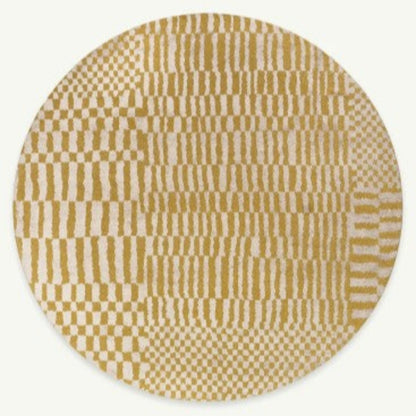 Round Louis De Poortere Berber Rug in beige and mustard with geometric checkered pattern