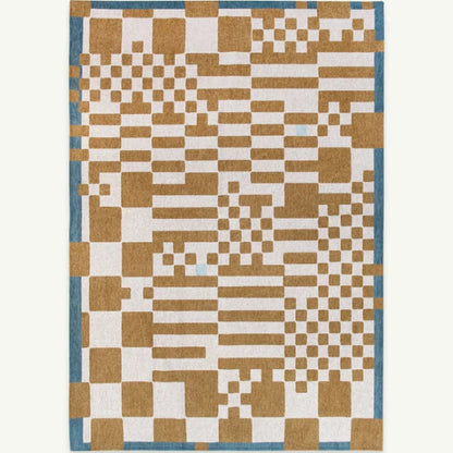 Louis De Poortere Chess rug luxury floor covering with geometric chessboard pattern in blue and brown