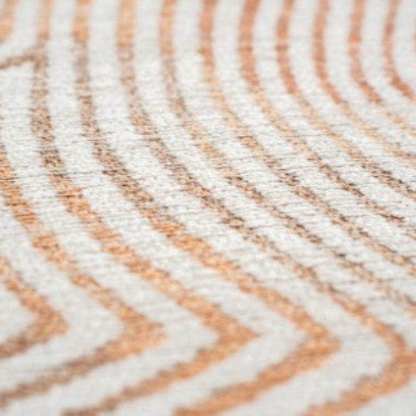 Close-up of Louis De Poortere Coral rug luxury texture with coral and white wavy striped pattern