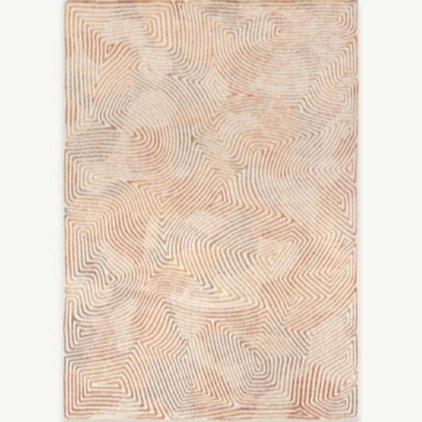 Louis De Poortere Coral rug with intricate geometric pattern in soft coral and beige tones luxury floor decor