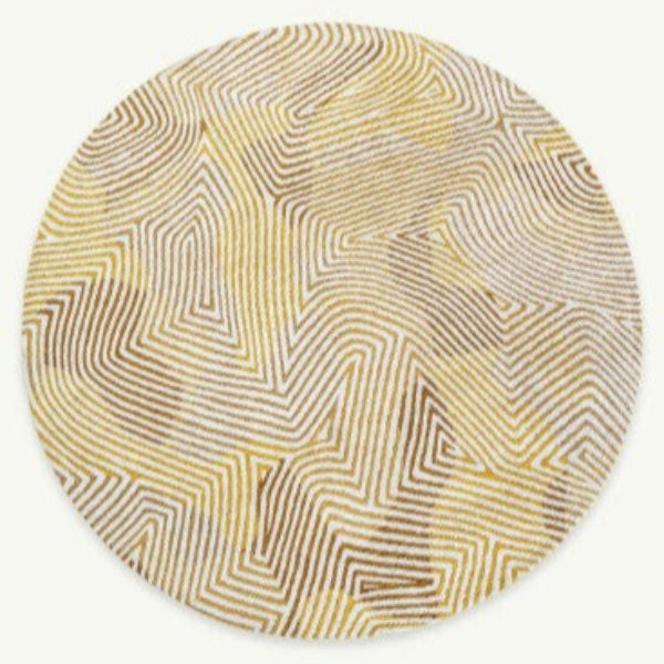 Round luxury Louis De Poortere Coral rug with intricate beige and brown geometric patterns