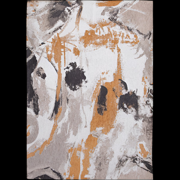 Louis De Poortere Fresque rug by London Luxury Rugs with abstract beige, white, black, and ochre design