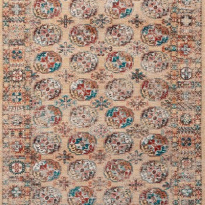 Louis De Poortere Kasak rug with intricate traditional patterns and a warm beige, red, and blue colour palette