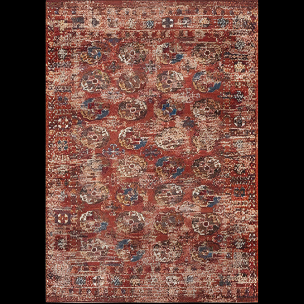 Louis De Poortere Kasak rug luxury design with intricate red and blue patterns on soft fabric
