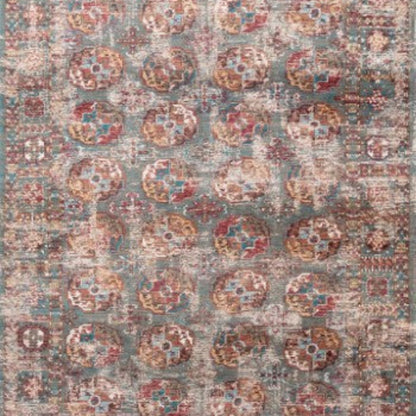 Louis De Poortere Kasak rug with intricate traditional patterns in muted blue, red, and beige tones