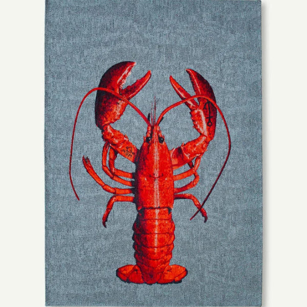 Louis De Poortere Pop rug featuring a detailed red lobster design on a grey background luxury rug