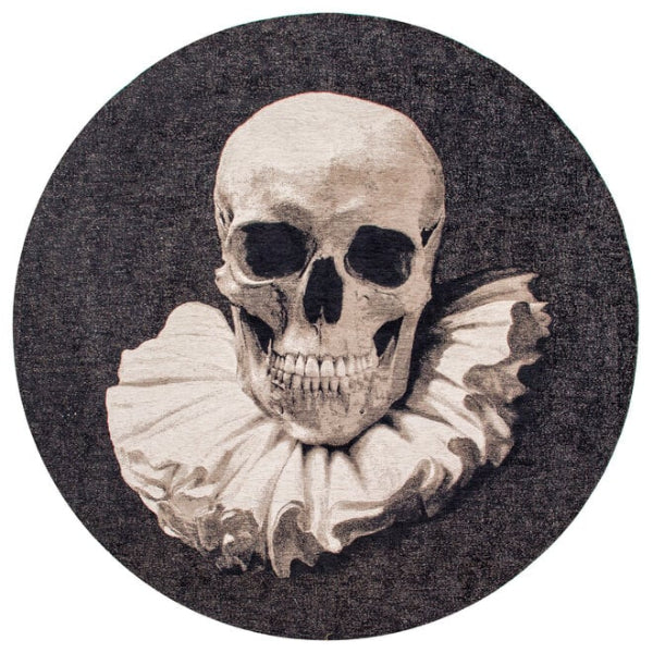 Louis De Poortere Pop rug round luxury rug featuring a detailed skull with ruffled collar design