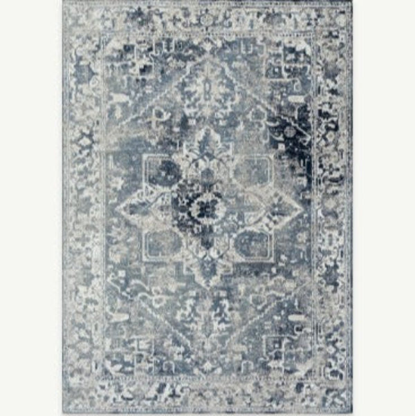 Louis De Poortere Tabriz rug luxury design with intricate grey and blue traditional patterns