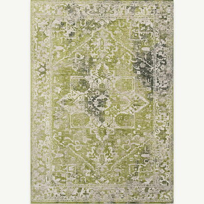 Louis De Poortere Tabriz rug featuring an ornate vintage floral pattern in green and beige tones