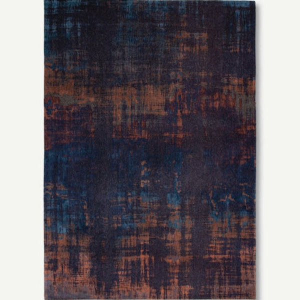 Louis De Poortere Venetian Dust rug with a rich blend of dark blue and brown shades in a textured abstract pattern