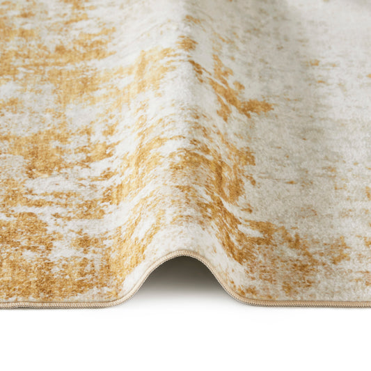 Lux Abstract Washable Rug Range in soft cream and gold tones, perfect for easy cleaning and modern decor