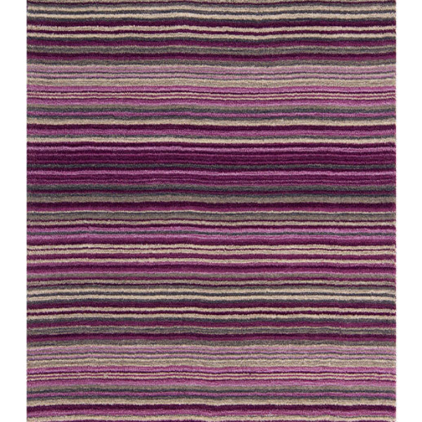 Melrose Carter stripes rug by Melrose Interiors featuring luxury purple and grey horizontal striped design