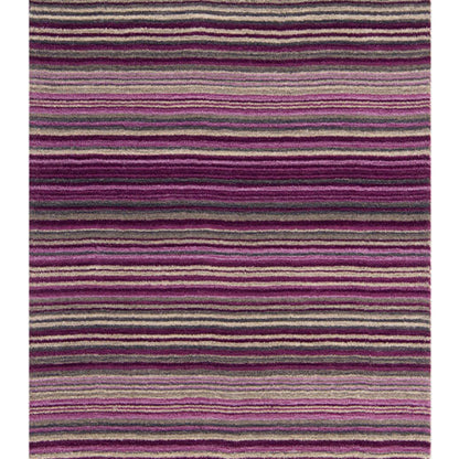 Melrose Carter stripes rug by Melrose Interiors featuring luxury purple and grey horizontal striped design
