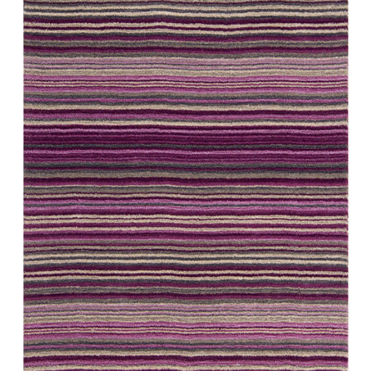 Melrose Carter stripes rug by Melrose Interiors featuring luxury purple and grey horizontal striped design