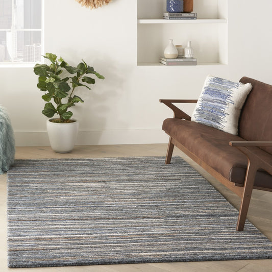 Nourison Plateau Hand Knotted Artisanal Rugs in Blue and Grey, enhancing a modern living space with style