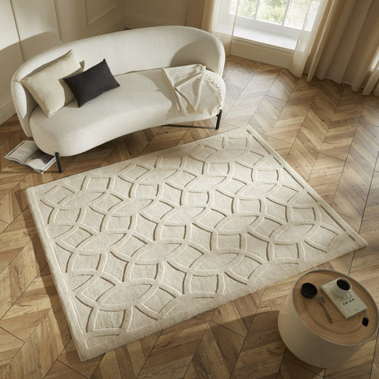 Luxurious Priory Wool Rug Collection in neutral tones, enhancing a stylish living space