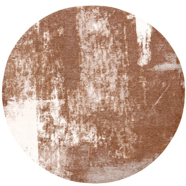 Rust Copper Easy Clean Rug in a round shape with a textured, abstract design