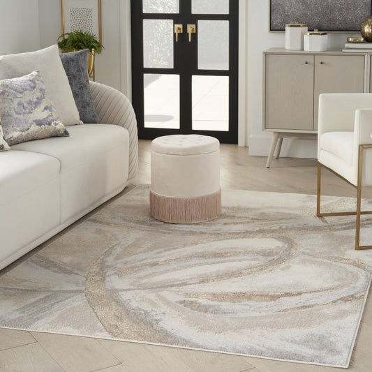Luxurious Nourison rug from The Brushstrokes Rug Collection enhances modern living room decor