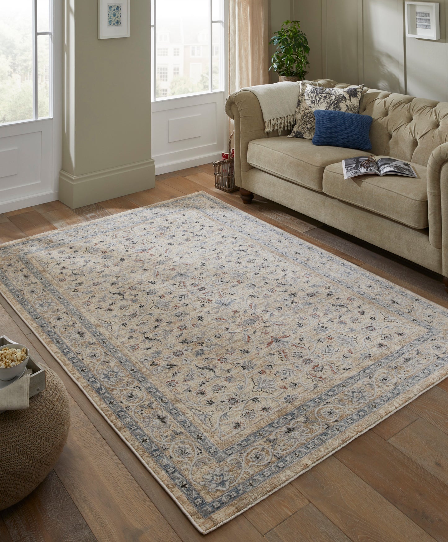 Elegant luxury rug from The Legacy Rug Collection with floral pattern and soft beige tones