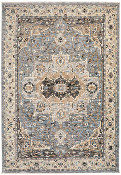 Elegant luxury rug from The Legacy Rug Collection featuring intricate blue and gold patterns
