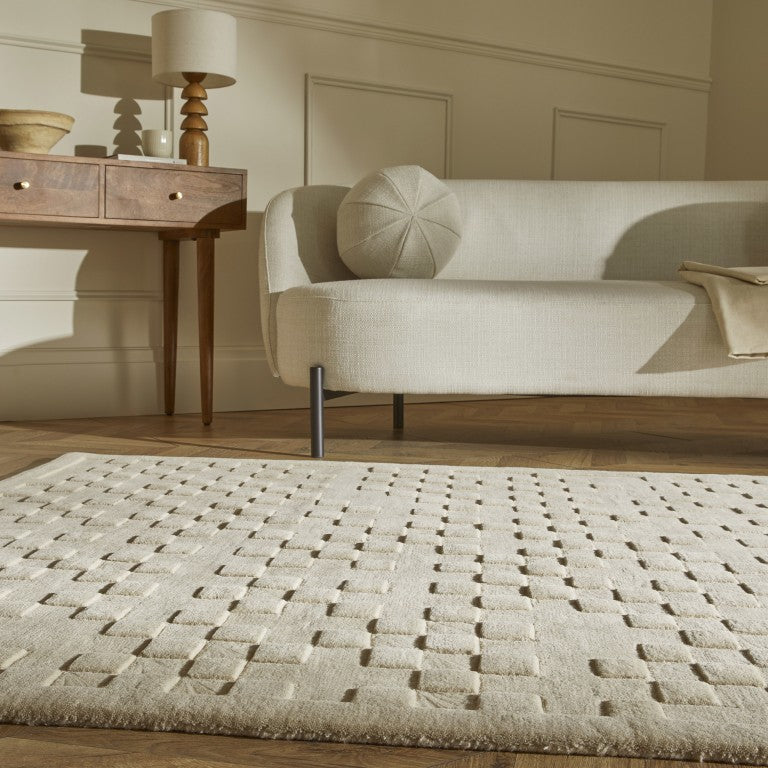 Elegant luxury rug from The Priory Wool Collection, complementing a stylish living room setting