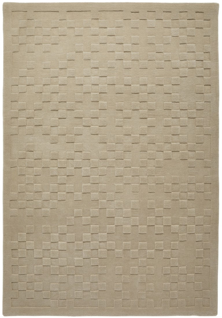 Luxury rug from The Priory Wool Collection featuring a textured square pattern in neutral tones