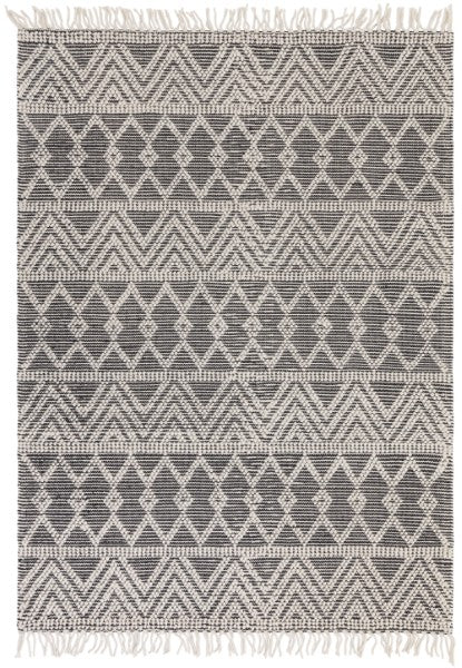 Asiatic luxury Boho Collection Asra Rug with geometric patterns and fringed edges in neutral tones