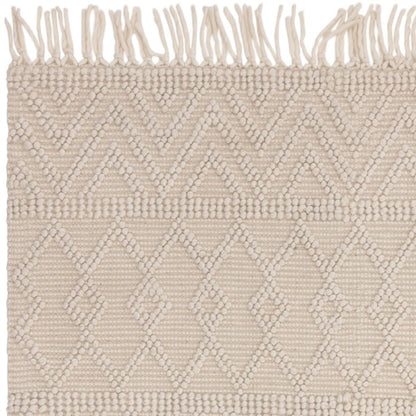 Luxury Boho Collection Asra Rug by Asiatic in beige with textured geometric patterns and fringe edges