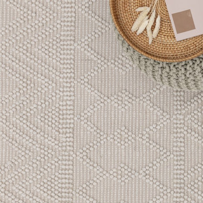 Asiatic luxury Boho Collection Asra Rug in neutral tones with textured geometric patterns