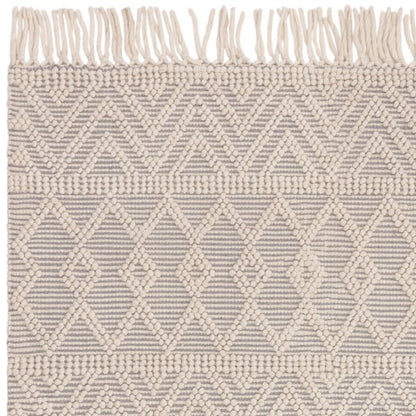 Asiatic Boho Collection Asra Rug luxury beige textured rug with geometric patterns and fringed edges