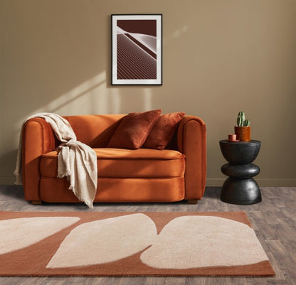 Asiatic luxury rug with contemporary design canvas rug in soft cream and brown tones placed in modern living room