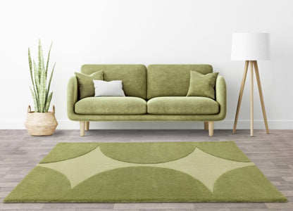 Asiatic luxury rug with contemporary design canvas rug pattern in green shades on wooden floor